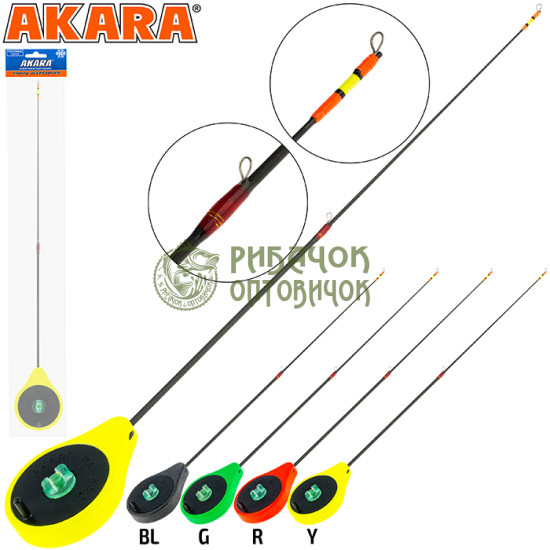 Вудка зимова AKARA Ice Pro 355 балалайка Жовта (хлист Carbon без кивковий з кільцями) вага 19г. довжина 37см. (тест 1-8 гр)