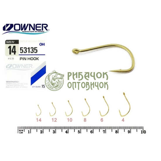 53135-№10 Гачок "OWNER" (JAPAN) Pin hook Gold ( 5 шт/ уп )