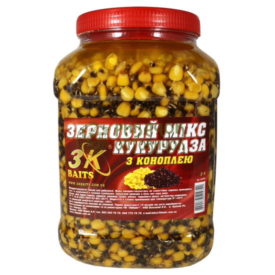 3Kbaits Зерновий МІКС КУКУРУДЗА (з коноплею) банка 3л