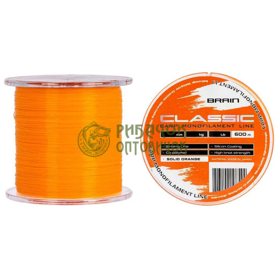 Волосінь Brain Classic Carp Line Solid orange 600m 0,25mm 6,6kg 15lb
