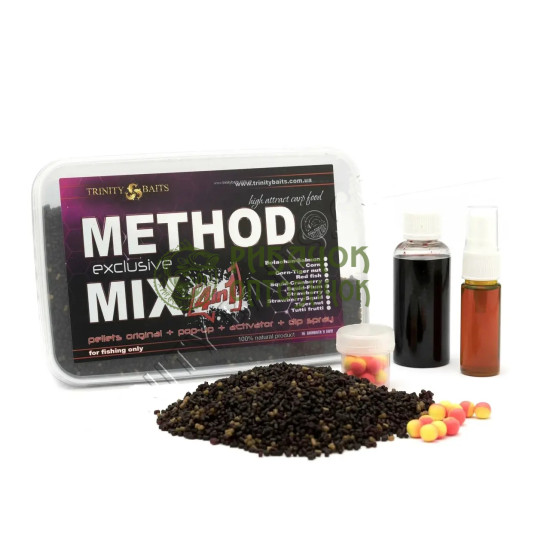 Trinity Baits METOD MIX Strawberry- Squid 4 в1(пелец ,поп ап,ліквід,діп-спрей) (шт.)