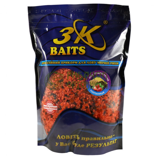 3Kbaits Подрібнений Зерновий МІКС (полуниця) 1000г. (7шт/ящ)