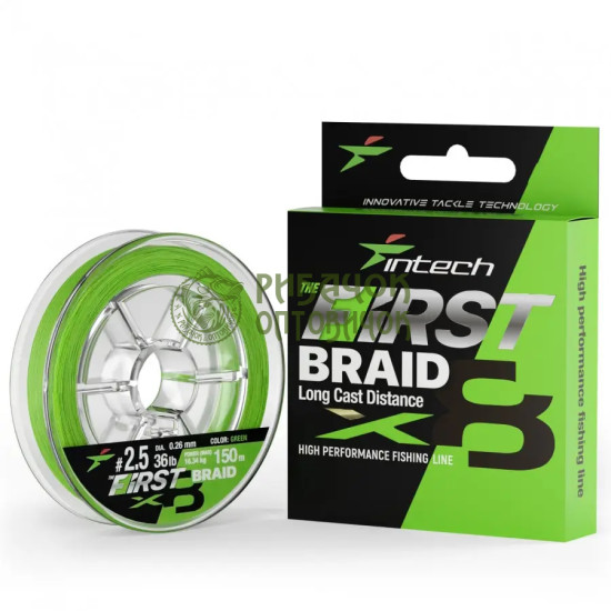 Шнур плетений Intech First Braid X8 Green 150m (#0.8 (14lb/6.36kg))