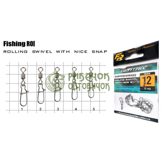 Вертлюг із застібкою Fishing ROI Impressed rolling swivel with nice snap №8 (20уп/кор) (М707)
