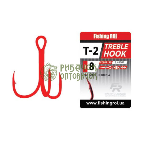 Трійник Fishing ROI Treble Hook T-2 RED #8 (уп.5шт)