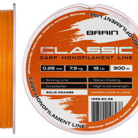 Волосінь Brain Classic Carp Line Solid orange 300m 0,28mm 7,9kg 18lb
